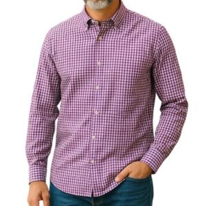 BROOKS BROTHERS 346 Gingham Plaid Dress Shirt Grape Purple Slim Non Iron 16-6/7